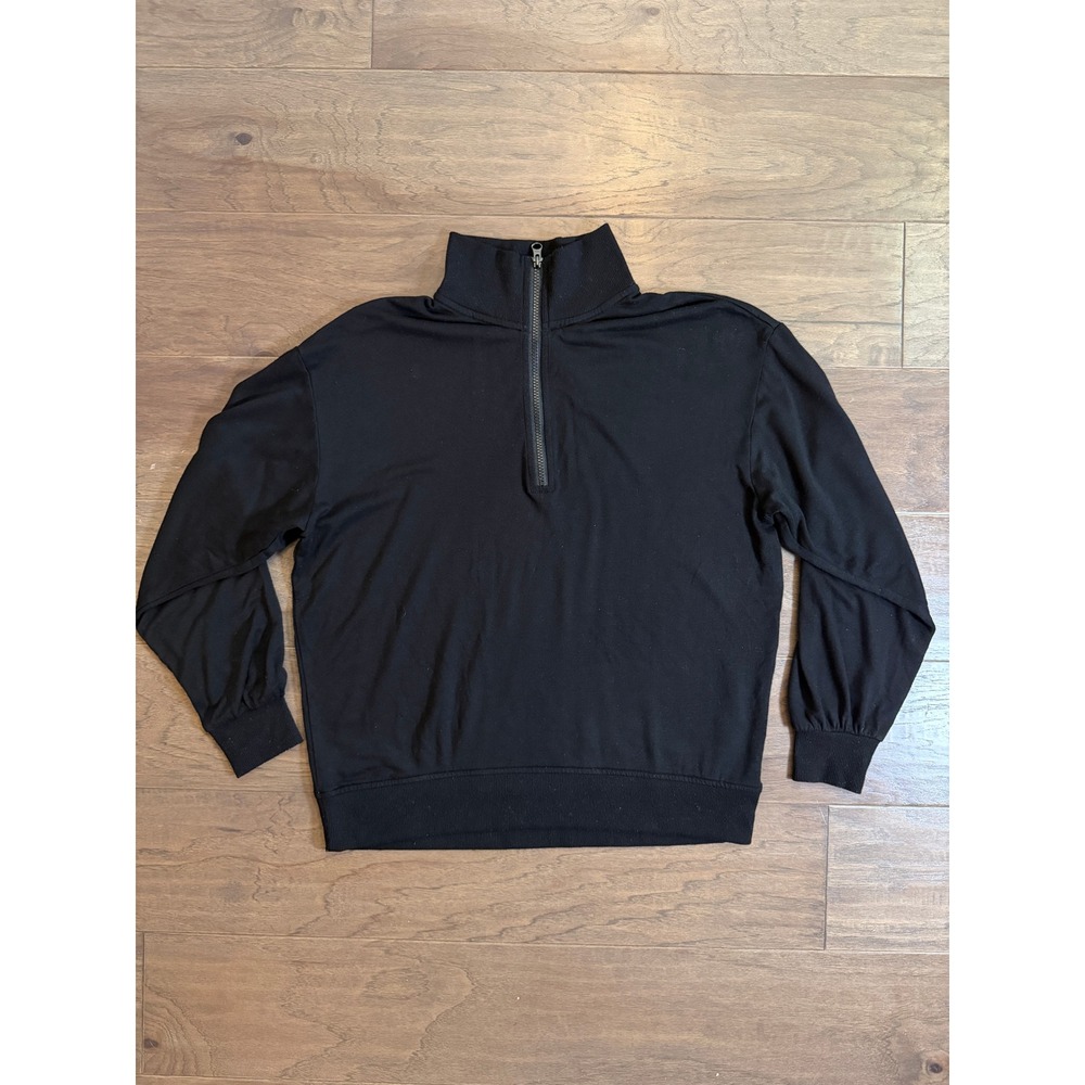 Three Dots Black Quarter Zip Pullover Mock Neck Sweatshirt Medium 1544474